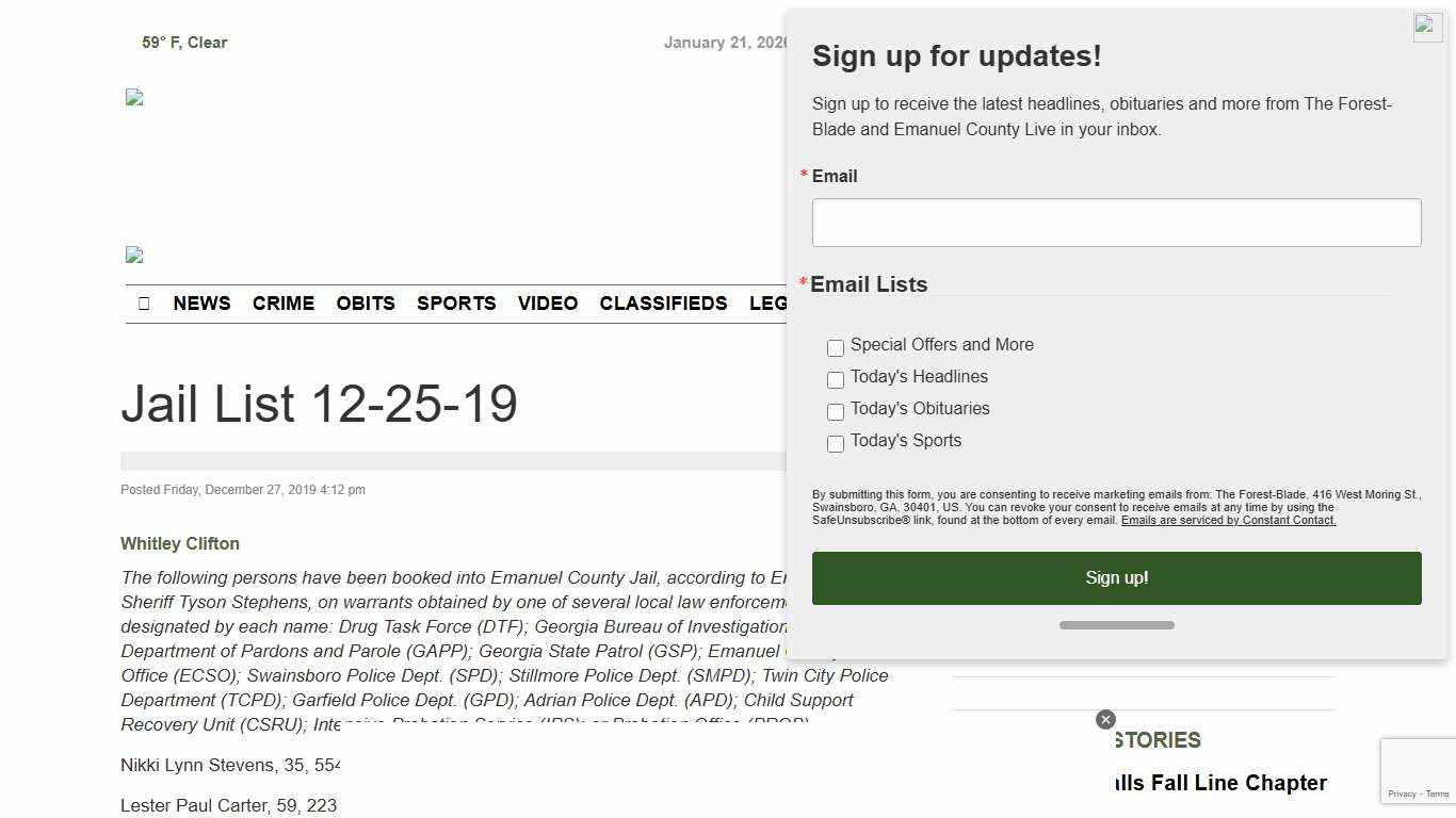 Jail List 12-25-19 | Emanuel County Live